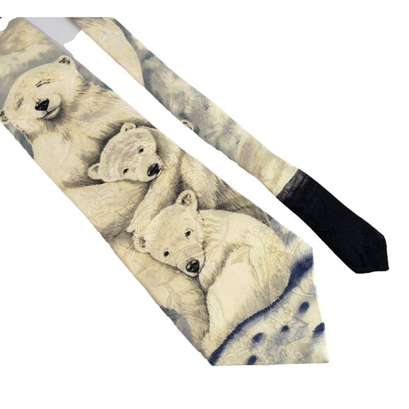 Vintage Polar Bear Family men's tie Endangered species Mark Dennis 1996 USA - Picture 2 of 11